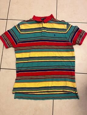 Ralph Lauren Striped Polo Shirt in Red, Yellow & Teal , Used